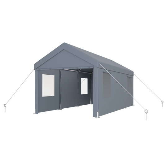 Carport 12' x 20' Portable Garage, Heavy Duty Car Port Canopy with 2 Roll-up Doors & 4 Ventilated Windows for Car, Truck, Boat, Garden Tools,grey SolidRoot Buy Furniture USA