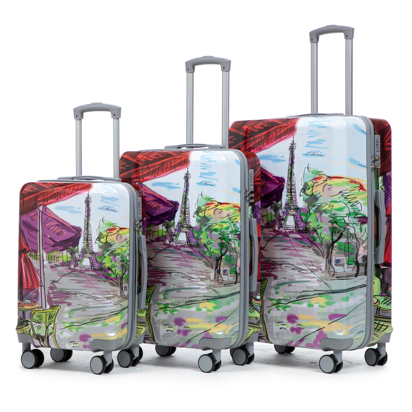 20'/24'/28' 3 pcs/set in PC Spinner Wheel Luggage, Carry on Suitcase, With Printed pattern and Combination Lock (Coffee+Iron Tower) SolidRoot Buy Furniture USA