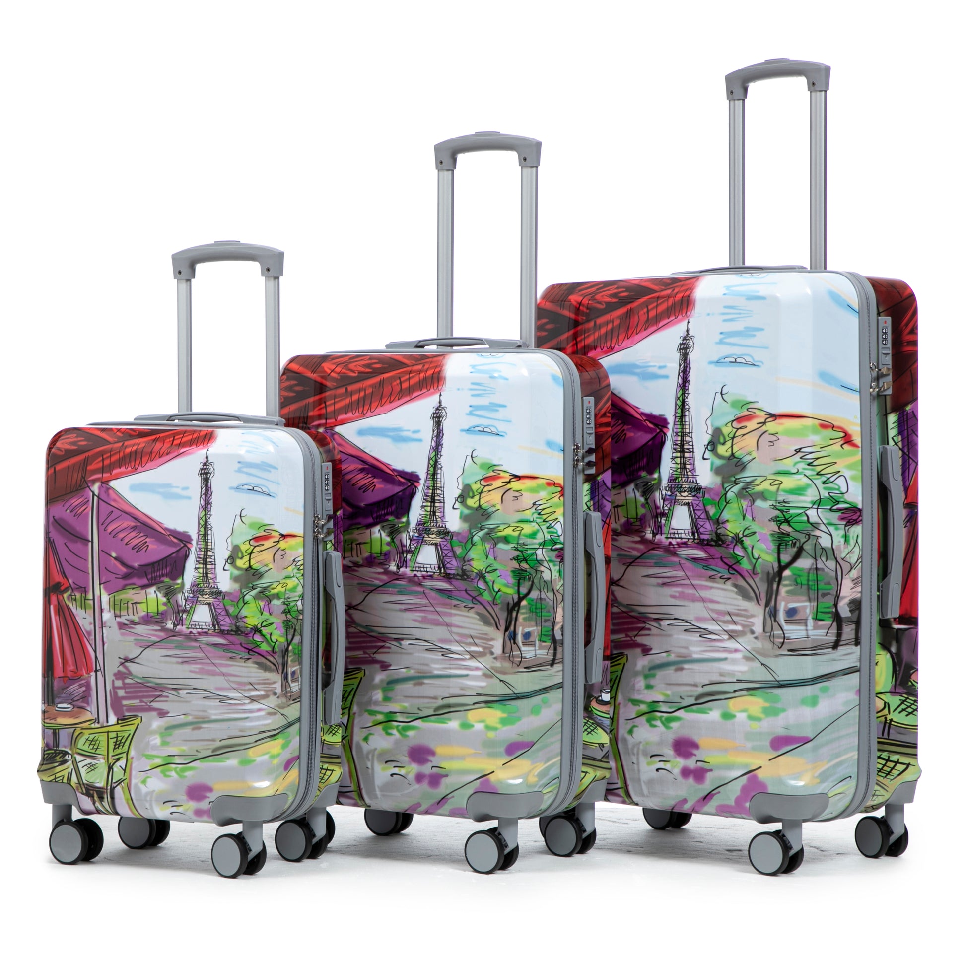 20'/24'/28' 3 pcs/set in PC Spinner Wheel Luggage, Carry on Suitcase, With Printed pattern and Combination Lock (Coffee+Iron Tower) SolidRoot Buy Furniture USA