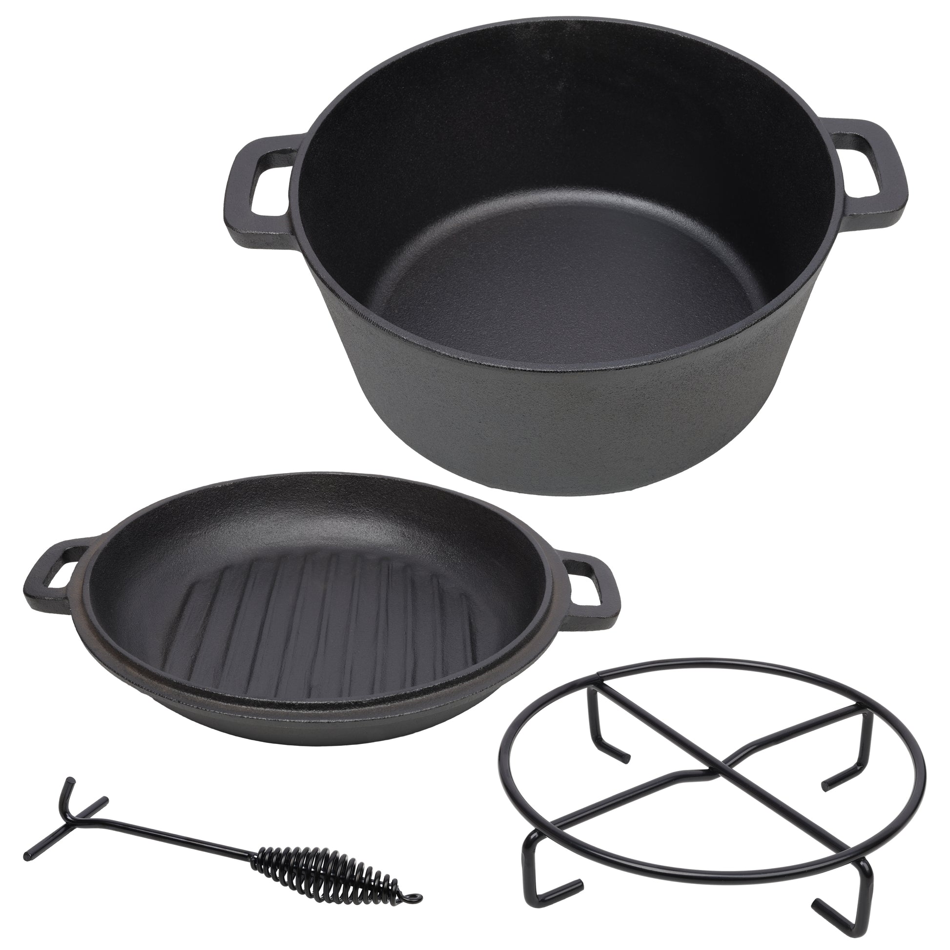 Pre-Seasoned 3 in 1 Cast Iron Dutch Oven with Skillet Lid, Black, Iron, 5 Quart SolidRoot Buy Furniture USA