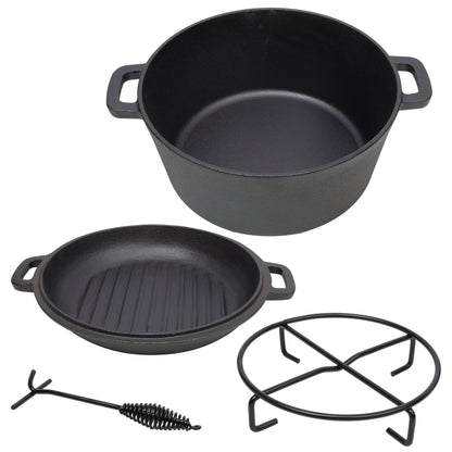 Pre-Seasoned 3 in 1 Cast Iron Dutch Oven with Skillet Lid, Black, Iron, 5 Quart SolidRoot Buy Furniture USA