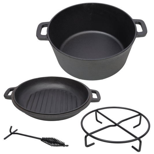 Pre-Seasoned 3 in 1 Cast Iron Dutch Oven with Skillet Lid, Black, Iron, 5 Quart SolidRoot Buy Furniture USA