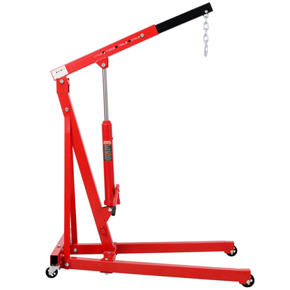 1500 LBS Folding Engine Hoist Cherry Picker Shop Crane Hoist Lift, Heavy Duty Steel with 4 Iron Caster Wheels, Red Color. SolidRoot Buy Furniture USA