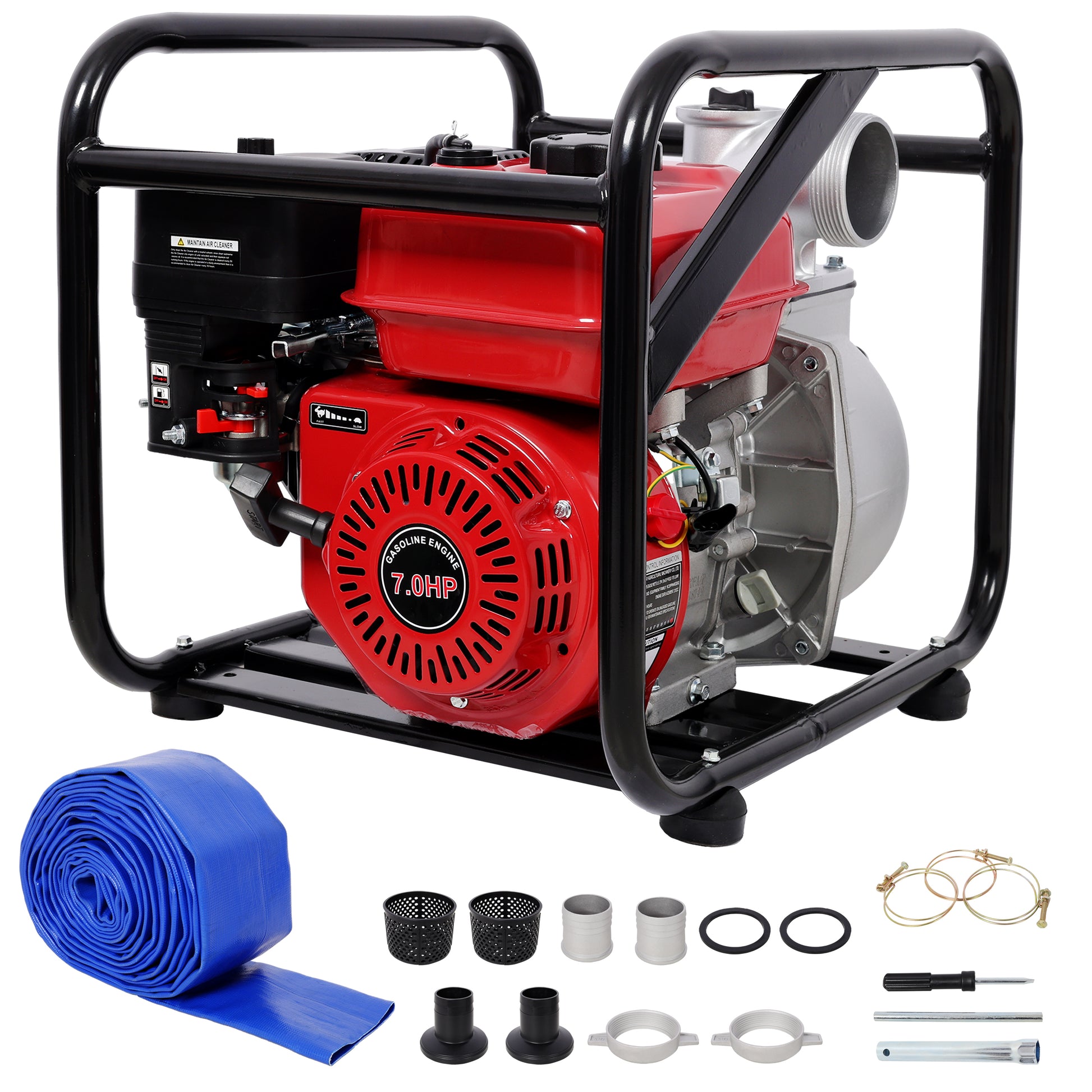 Gasoline Powered Water Pump 3' Inlet & Outlet, 264GPM Flow, 7HP Engine, Black & Red, Steel SolidRoot Buy Furniture USA