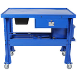 Premium Mobile Tear Down Table with 3.5 Gallon Part Washer and 110v Pump in Blue Steel with Drawer and Drain Tray SolidRoot Buy Furniture USA