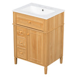24' Bathroom Vanity with Sink, Wood Vanity Cabinet with Flip-Out Drawer, 2 Soft-Close Drawers, 1 Soft-Close Door, Solid Wood & MDF, Elegant Wood Handles - SolidRoot Buy Furniture USA