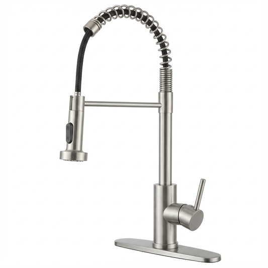 Kitchen Faucet with Pull Down Sprayer Industrial 1 Handle 1 Hole Or 3 Hole Faucet for Farmhouse Camper Laundry Utility Rv Wet Bar Sinks, Stainless Steel, Brushed Nickel - SolidRoot Buy Furniture USA