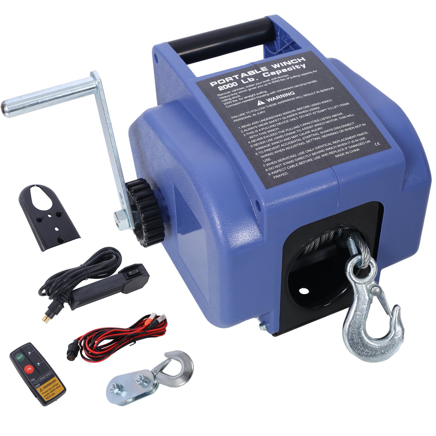 Reversible Electric 12V Trailer Winch for Boats Up to 5000 lbs, Galvanized Wire Rope, Blue Plastic Casing SolidRoot Buy Furniture USA