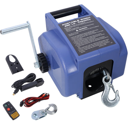 Reversible Electric 12V Trailer Winch for Boats Up to 5000 lbs, Galvanized Wire Rope, Blue Plastic Casing SolidRoot Buy Furniture USA