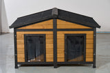 Large Outdoor Wooden Dog House with Dual Doors, Waterproof Asphalt Roof & Lift-Up Top, Fir Wood Dog Shelter for Medium to Large Dogs (Black & Natural Finish) SolidRoot Buy Furniture USA