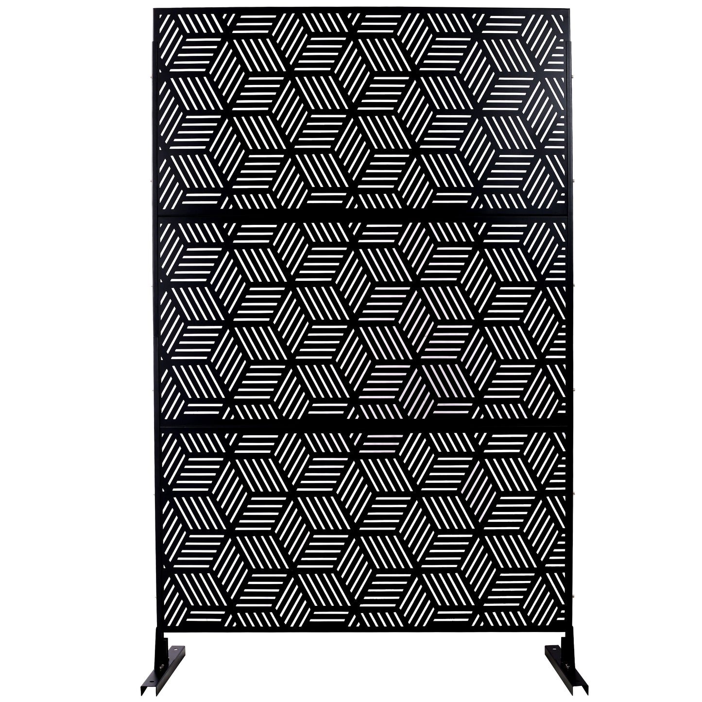 Outdoor & Indoor Privacy Screen Metal Privacy Screen 76' H×48' W, Freestanding Decorative Privacy Screen for Deck Balcony Patio, Privacy Fence Panels for Outside Lawn Garden PS116 BLACK SolidRoot Buy Furniture USA