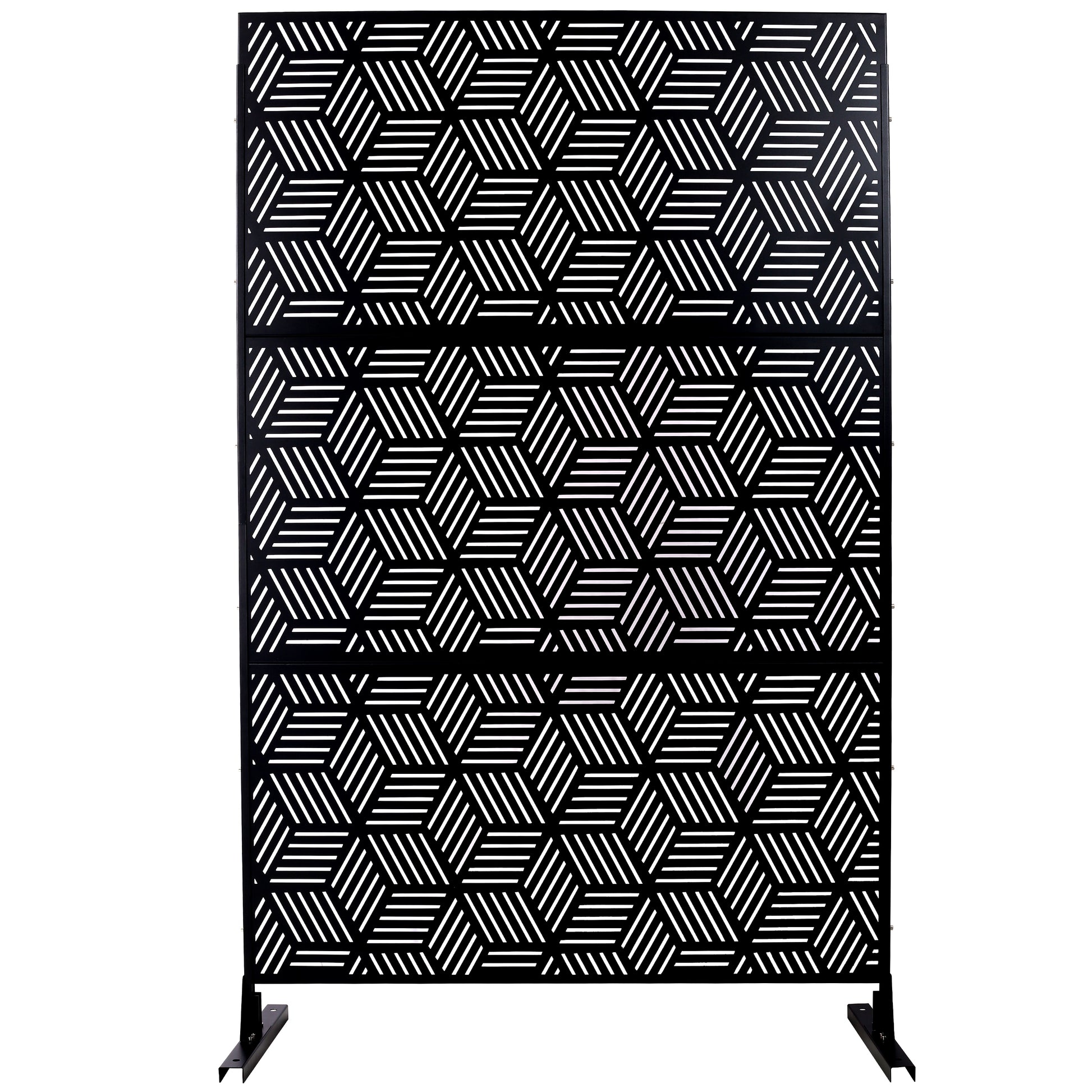 Outdoor & Indoor Privacy Screen Metal Privacy Screen 76' H×48' W, Freestanding Decorative Privacy Screen for Deck Balcony Patio, Privacy Fence Panels for Outside Lawn Garden PS116 BLACK SolidRoot Buy Furniture USA