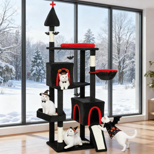 78'Cat Tree Cat Tower with Coffin Bed