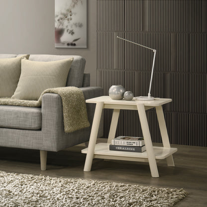 Metz Mid-Century Modern Wood Shelf End Table, Off-White Finish SolidRoot Buy Furniture USA