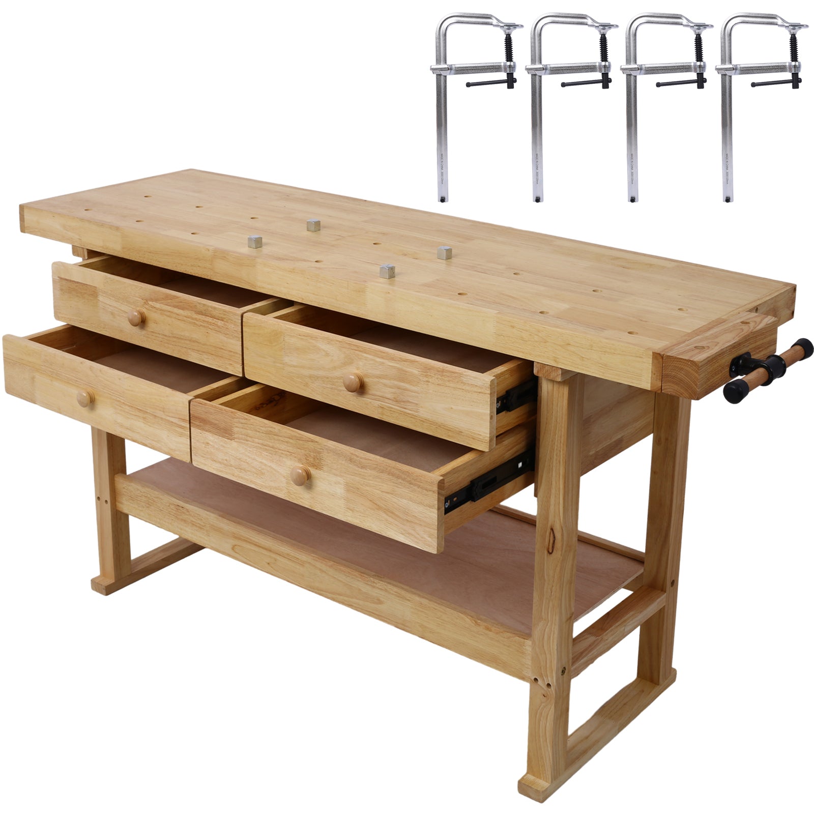60in Workbench with 4 Drawers Wooden Workbench for Garage Workshop and Home, with Bar Clamps Set 12 inch x 4-3/4 inch Throat,Pack of 4 SolidRoot Buy Furniture USA