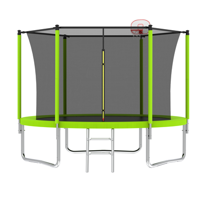 10FT Trampoline for Kids, Basketball Hoop and Ladder, Outdoor Kids Trampoline with Safety Enclosure,Fast Assembly for Backyard Fun,ASTM Approved