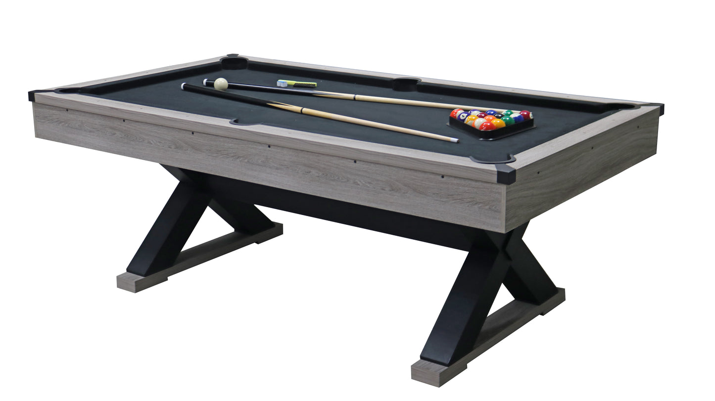 84' Pool Table with Billiard Balls, Cues, Pool Cue Chalk, Cleaning Brush, X-Legs, Black Cloth, Rustic Grey,84.1'L x 46.5'W x 32'H - SolidRoot Buy Furniture USA