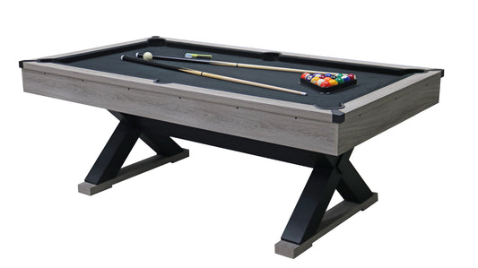 84' Pool Table with Billiard Balls, Cues, Pool Cue Chalk, Cleaning Brush, X-Legs, Black Cloth, Rustic Grey,84.1'L x 46.5'W x 32'H - SolidRoot Buy Furniture USA