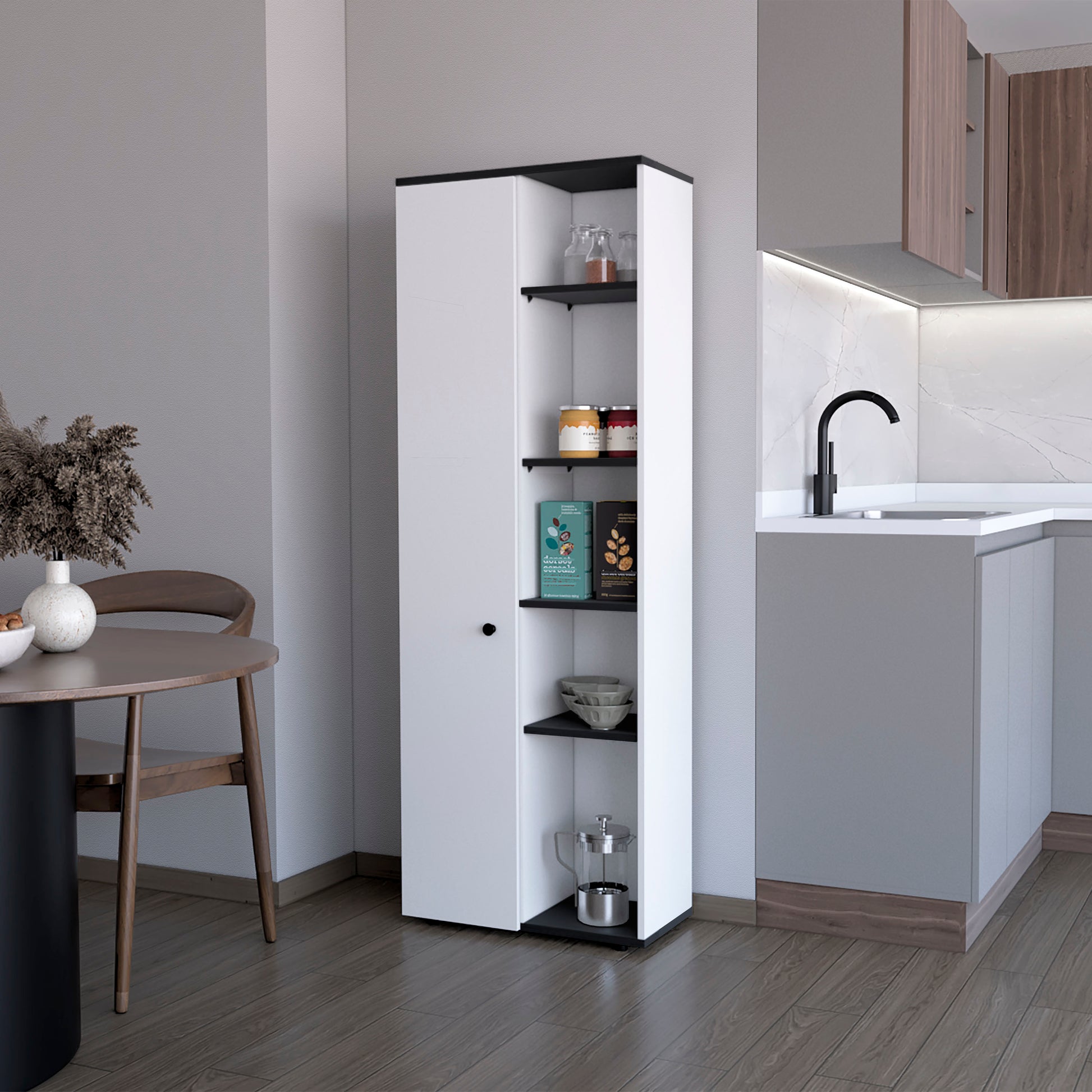 Harman Multistorage Kitchen Pantry with 1 door and 5 open shelves SolidRoot Buy Furniture USA