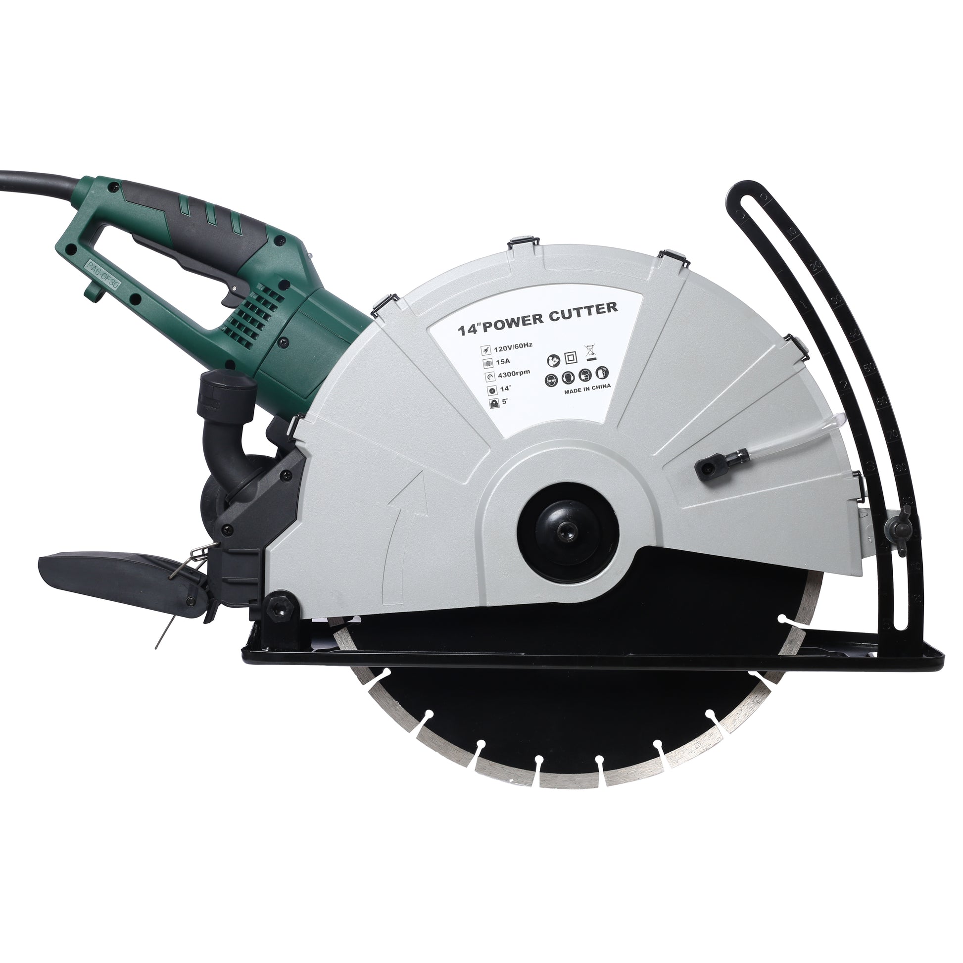 Portable Electric Corded Circular Concrete Saw 14' Wet/Dry Cutter 2600W Green Steel with Water Line & Guide Roller SolidRoot Buy Furniture USA