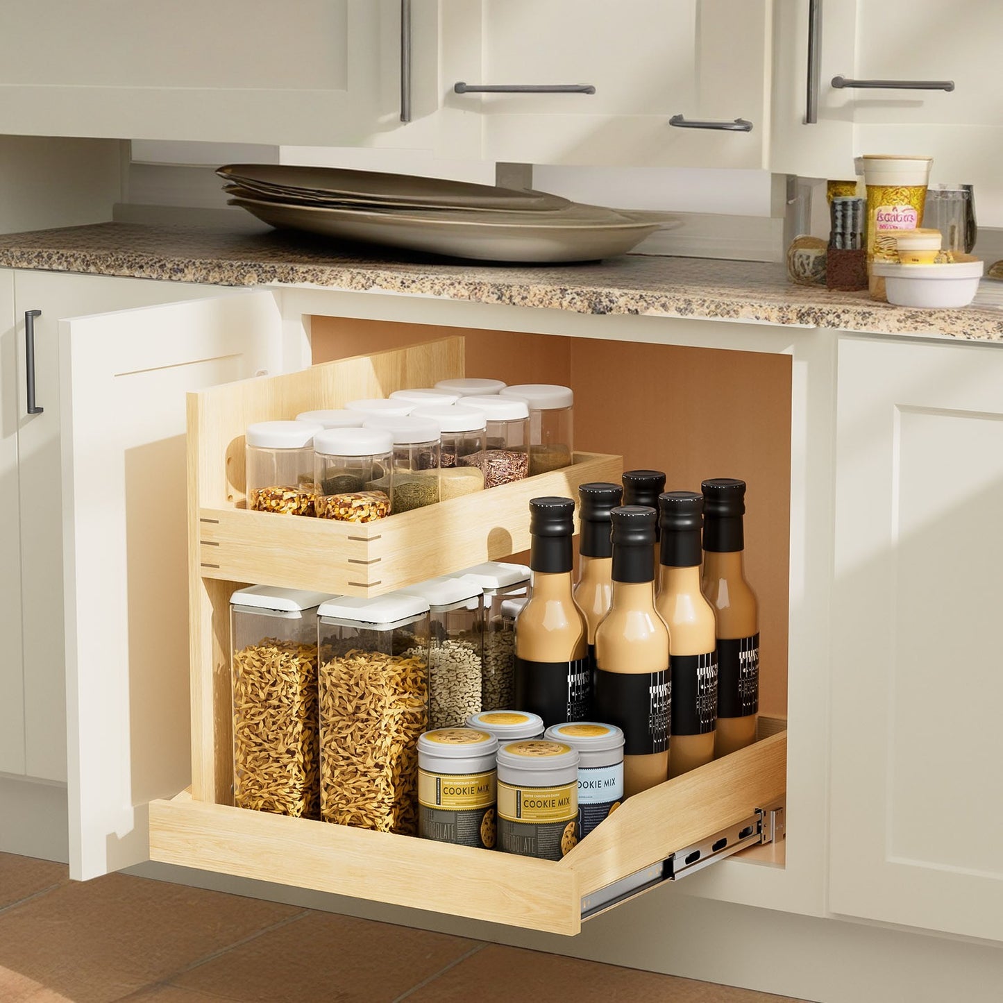 Under Sink Organizers and Storage 19½' W x 21' D, 2 Tier Pull Out Cabinet Organizer with Hard Close, Adjustable Pull Out Cabinet organizer with U Bracket for Bathroom Kitchen(Left) - SolidRoot Buy Furniture USA