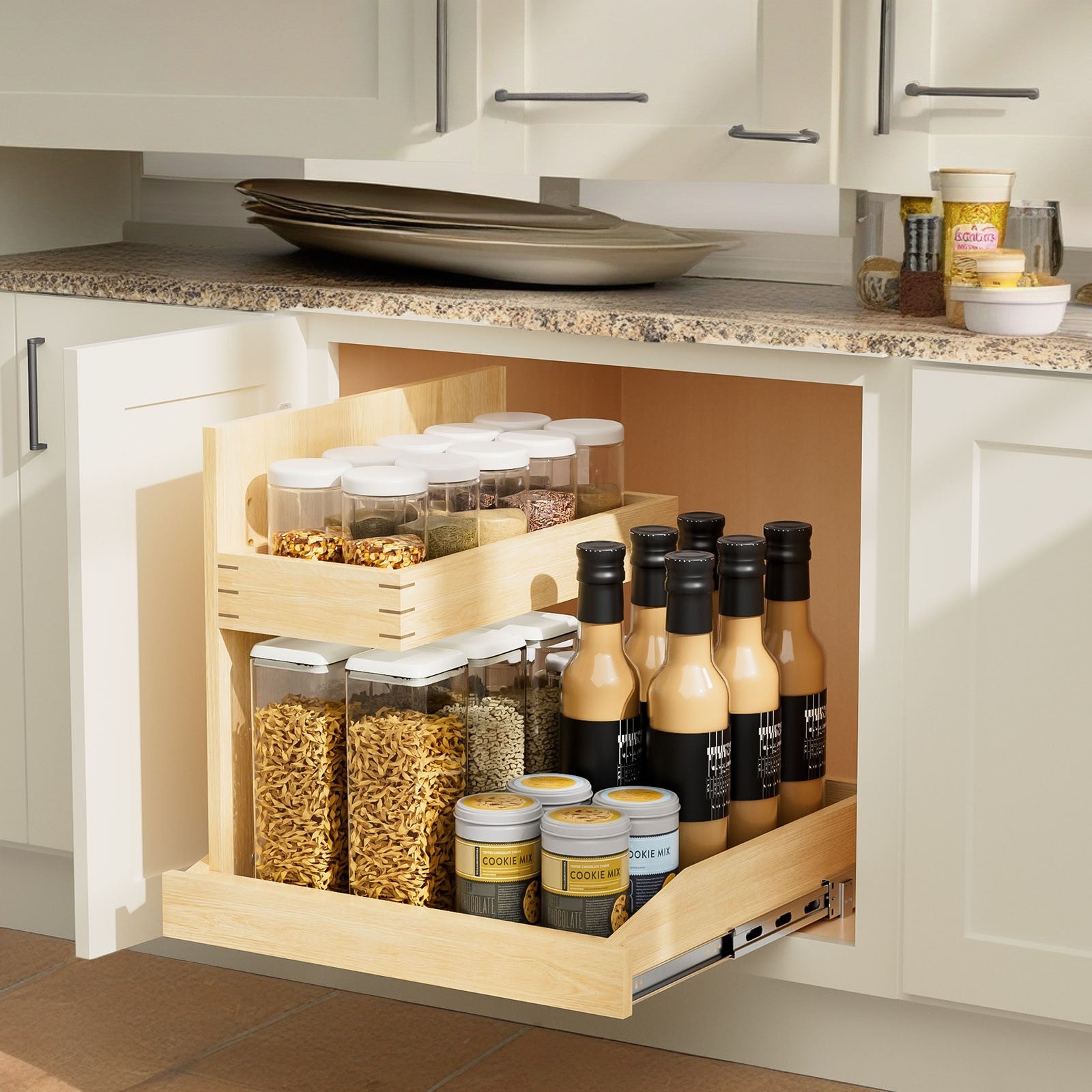 Under Sink Organizers and Storage 19½' W x 21' D, 2 Tier Pull Out Cabinet Organizer with Hard Close, Adjustable Pull Out Cabinet organizer with U Bracket for Bathroom Kitchen(Left) - SolidRoot Buy Furniture USA