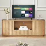 64-Inch Wavy TV Stand, Rounded Sideboard, Storage Cabinet, Wooden Vertical Stripe Cabinet for Living Room/Bedroom/Entryway. Natural,64''W x 15''D x 24''H. SolidRoot Buy Furniture USA