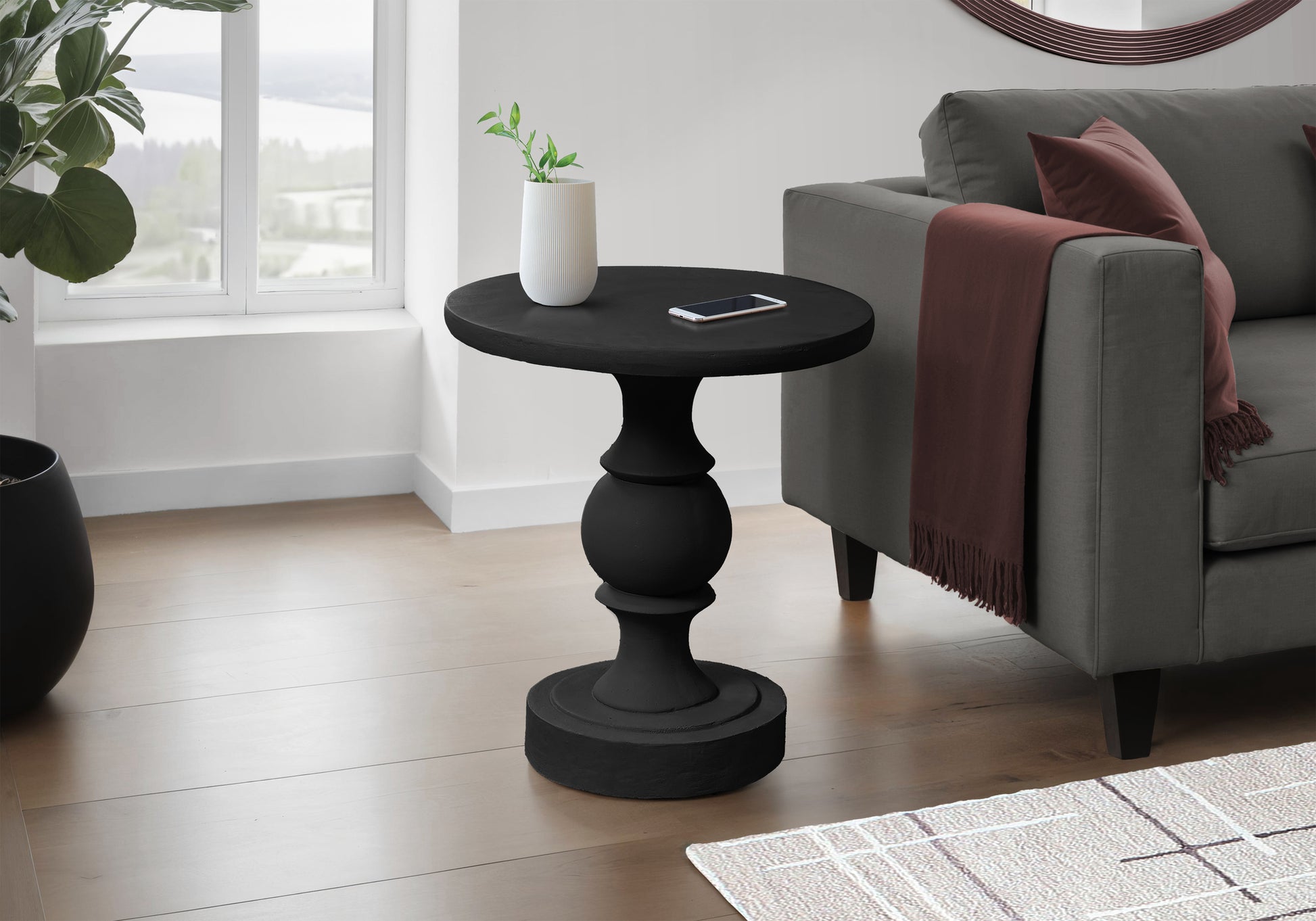 Accent Table, 25'h, Indoor Or Outdoor, Bedroom, End, Living Room, Nightstand, Round, Side Table, Black, Transitional SolidRoot Buy Furniture USA
