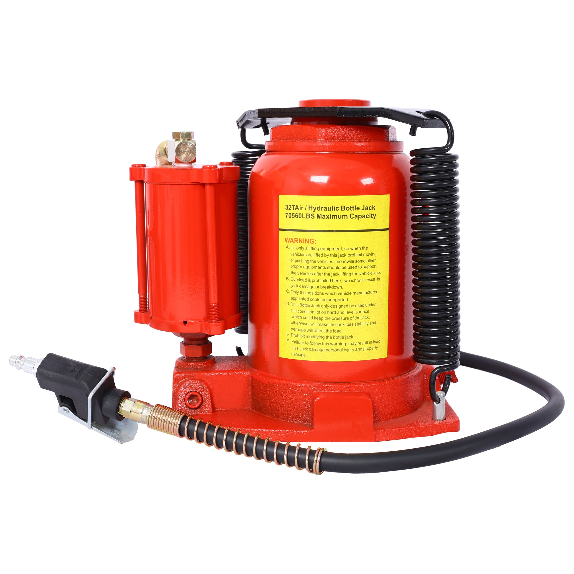Air Hydraulic Bottle Jack, 32 Ton/70550LBS LBS All Welded Bottle Jack, 10-16.3 inch Lifting Range, Manual Handle and Air Pump, for Car, Pickup, Truck, RV, Auto Repair, Industrial Engineering ,Red SolidRoot Buy Furniture USA