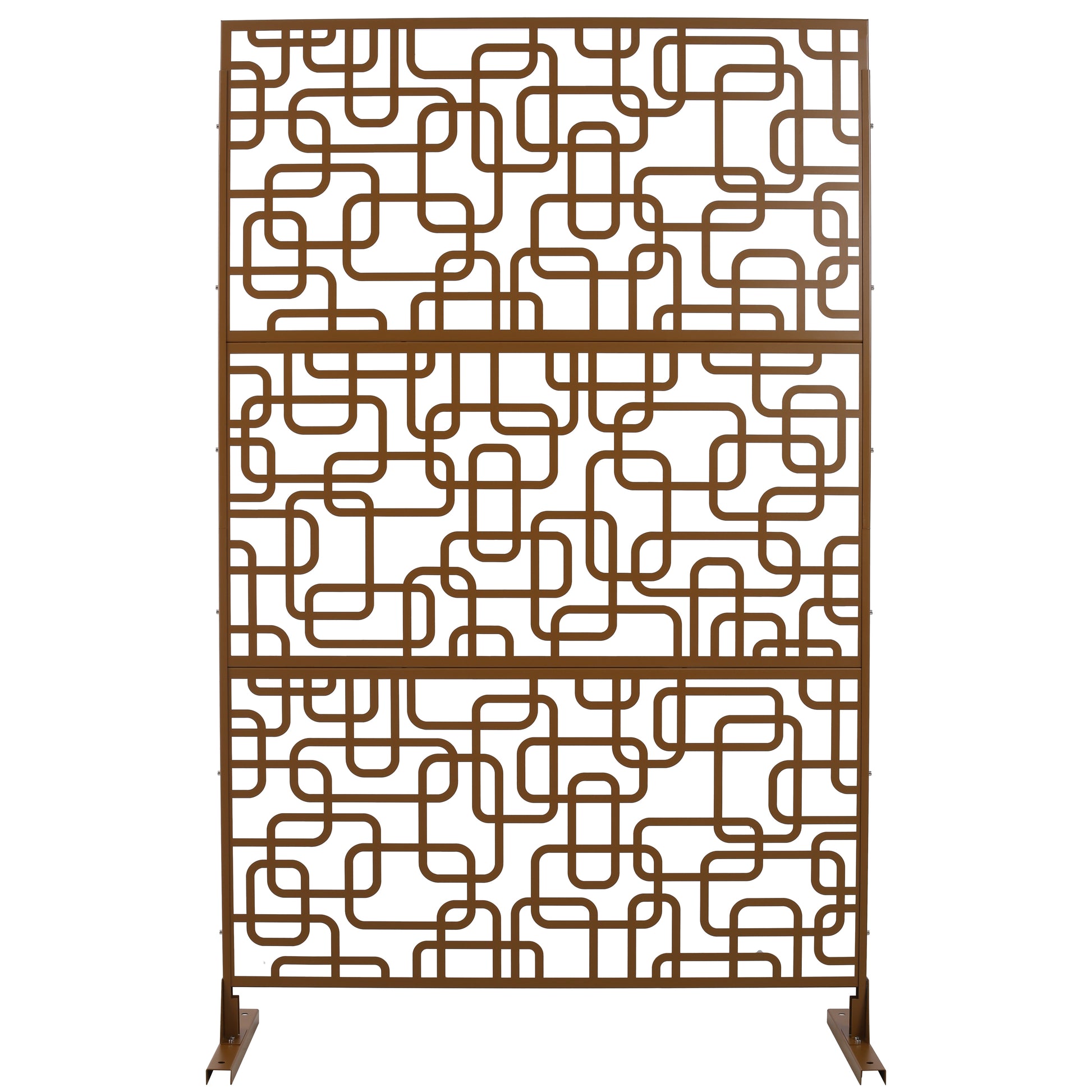 Outdoor & Indoor Privacy Screen Metal Privacy Screen 76' H×48' W, Freestanding Decorative Privacy Screen for Deck Balcony Patio, Privacy Fence Panels for Outside Lawn Garden PS114 BROWN SolidRoot Buy Furniture USA