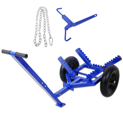 LOG DOLLY WITH LOAD BINDER AND CHOKER CHAIN 440LB ,With 2PCS 16in Air Tires, Blue Color Frame SolidRoot Buy Furniture USA