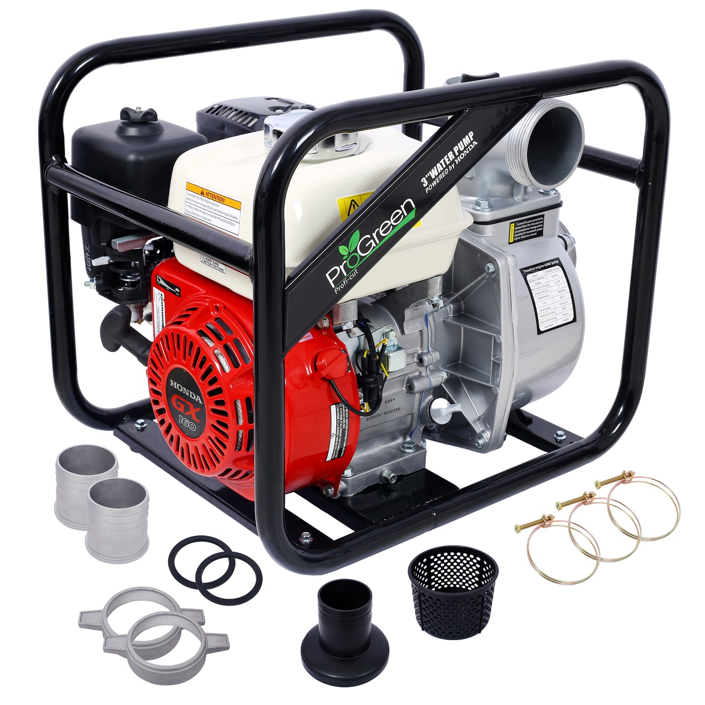 Honda GX160 Engine Water Pump 3' 264Gpm with 3IN NPT Coupler in Black and Red Aluminum SolidRoot Buy Furniture USA