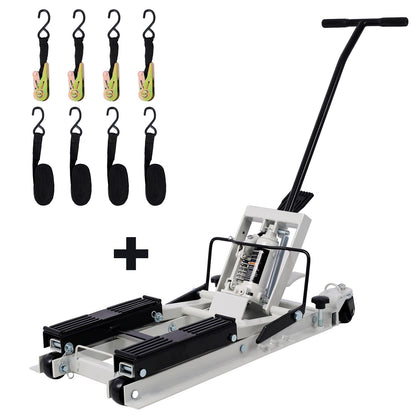 Hydraulic Motorcycle Lift Jack, 1500 LBS Capacity ATV Scissor Lift Jack, Portable Motorcycle Lift Table with 4 Wheels, Hydraulic Foot-Operated Hoist Stand with 2xtie down gray SolidRoot Buy Furniture USA
