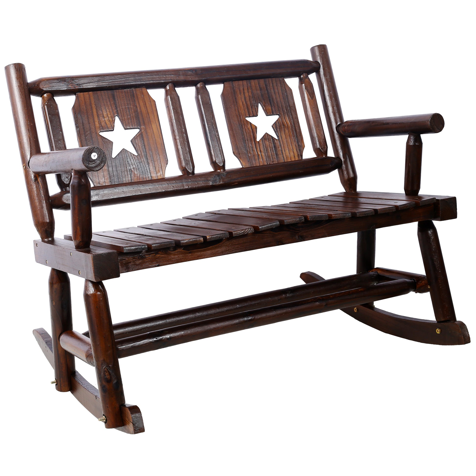 Rustic Brown Outdoor Wood Rocking Bench - Double Rocking Chair for 2 Persons with Curved Seat, Porch Rocker SolidRoot Buy Furniture USA