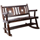 Rustic Brown Outdoor Wood Rocking Bench - Double Rocking Chair for 2 Persons with Curved Seat, Porch Rocker SolidRoot Buy Furniture USA