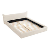 Modern Queen Size Upholstered Platform Bed Frame with Curved Headboard in Beige Velvet Fabric SolidRoot Buy Furniture USA