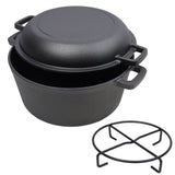 2-in-1 Pre-Seasoned Cast Iron Dutch Oven with Dual Handles, Black, Iron, 5 Quart SolidRoot Buy Furniture USA