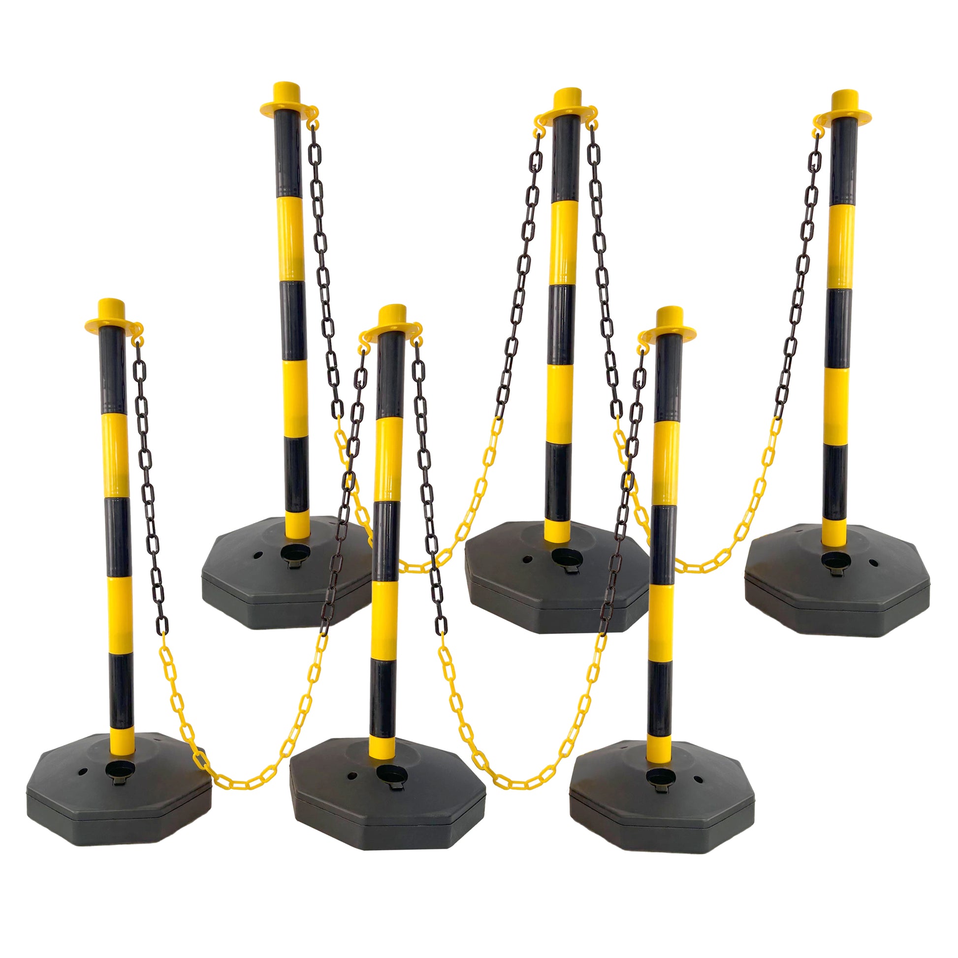 6 Pack Traffic Delineator Post Cones with Fillable Base, Adjustable Plastic Safety Barrier with 5Ft Plastic Chain, Outdoor and Indoor Crowd Control Stanchion for Traffic Control and warning Y/B SolidRoot Buy Furniture USA