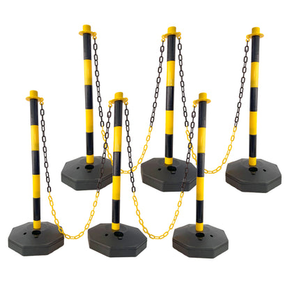 6 Pack Traffic Delineator Post Cones with Fillable Base, Adjustable Plastic Safety Barrier with 5Ft Plastic Chain, Outdoor and Indoor Crowd Control Stanchion for Traffic Control and warning Y/B SolidRoot Buy Furniture USA