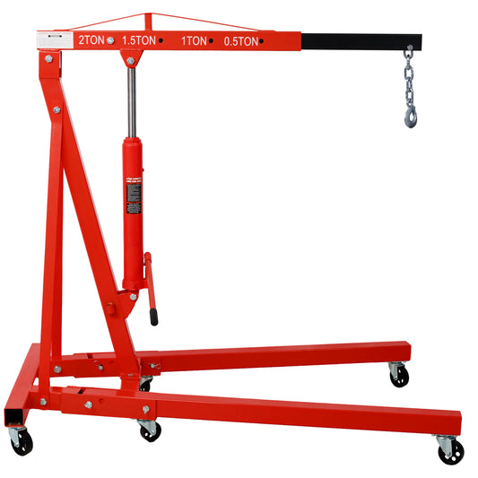 Heavy Duty Steel 2 Ton Folding Engine Hoist Cherry Picker Shop Crane Lift with 6 Iron Caster Wheels, Red SolidRoot Buy Furniture USA