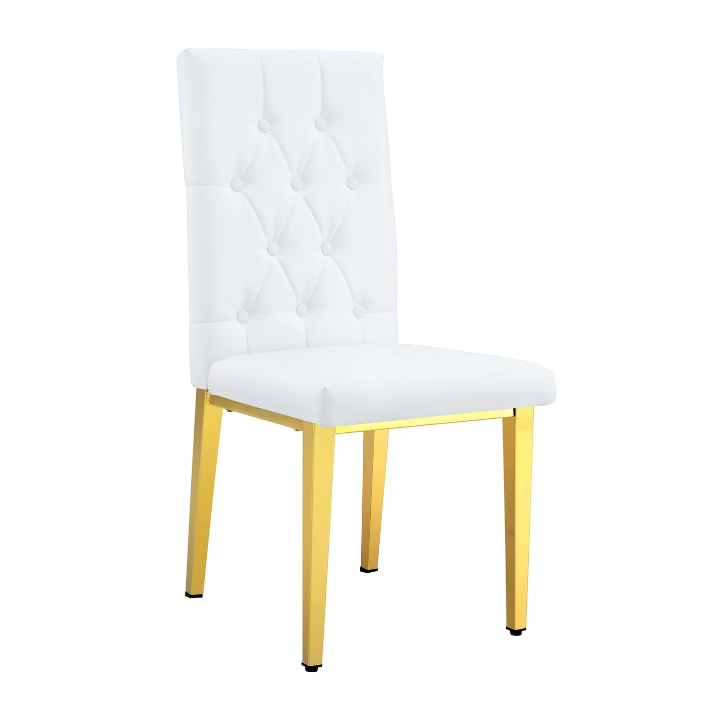Elegant Vintage White Armless Dining Chairs Set with Grid Design and Gold Metal Legs.Set of 4. SolidRoot Buy Furniture USA