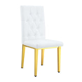 Elegant Vintage White Armless Dining Chairs Set with Grid Design and Gold Metal Legs.Set of 4. SolidRoot Buy Furniture USA