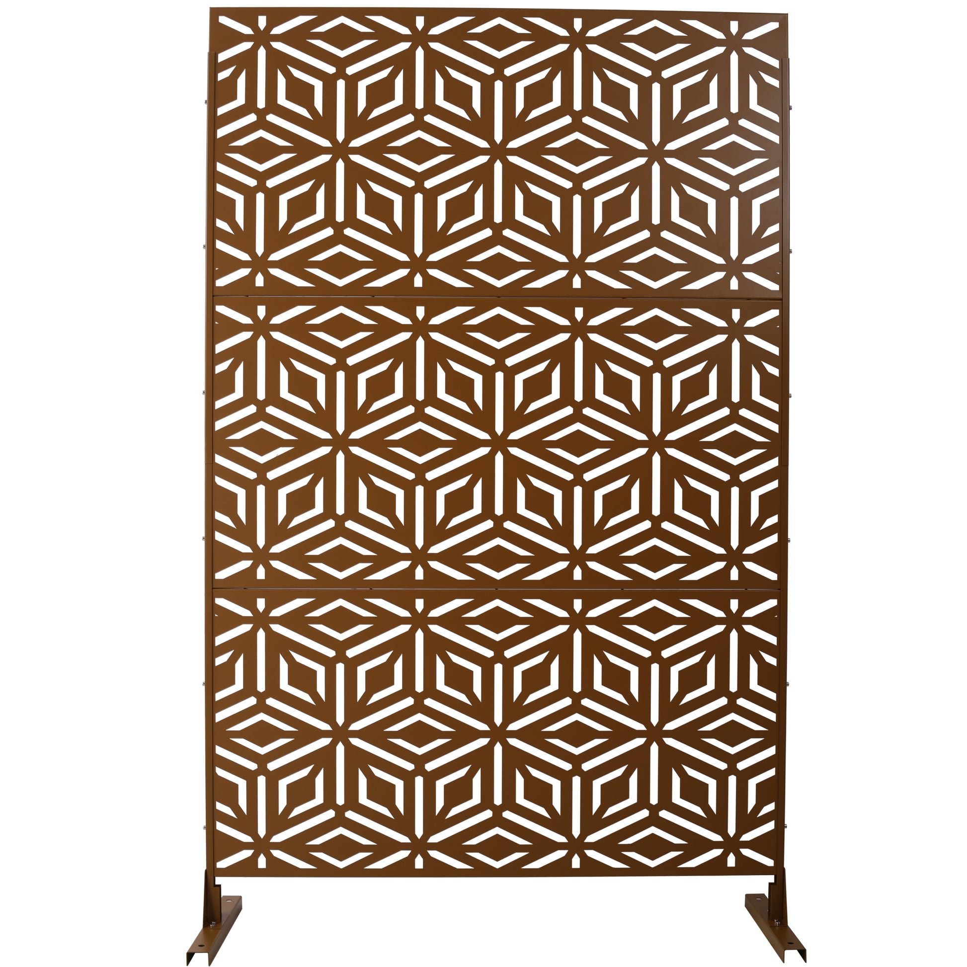 Outdoor & Indoor Privacy Screen Metal Privacy Screen 76' H×48' W, Freestanding Decorative Privacy Screen for Deck Balcony Patio, Privacy Fence Panels for Outside Lawn Garden PS115 BROWN SolidRoot Buy Furniture USA