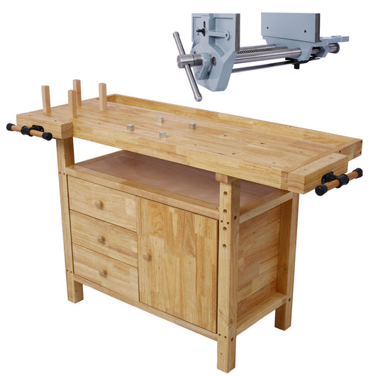 Wood Workbench - Wooden Workbench for Garage Workshop and Home, with Rapid Action Woodworking Vise 9 Inch Jaw Width Made with Heavy-Duty Cast Iron ,GRAY SolidRoot Buy Furniture USA