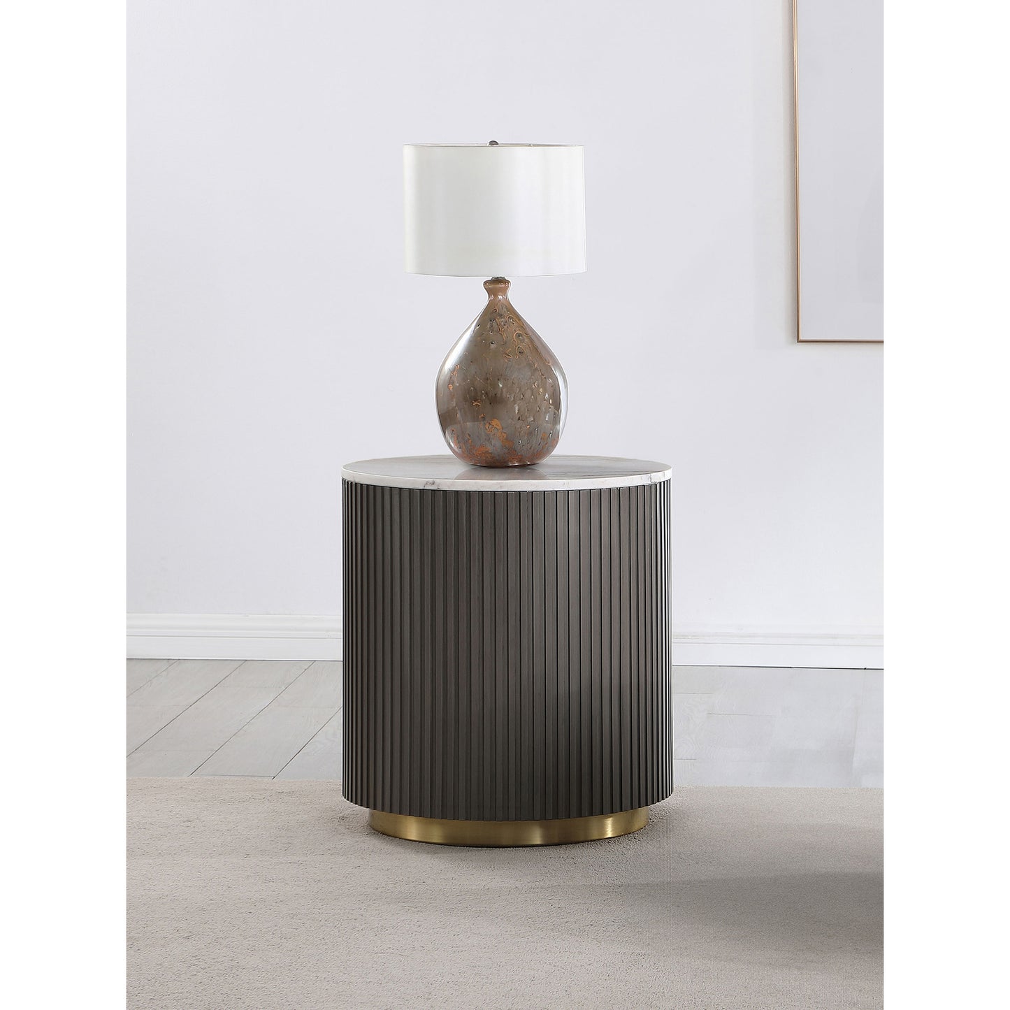 Sennewald White and Charcoal Round Marble Top Side End Table SolidRoot Buy Furniture USA