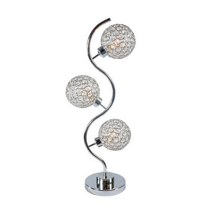 Denise 32 Inch Table Lamp, Metal Frame, Round Base Glass, Crystals, Silver - SolidRoot Buy Furniture USA