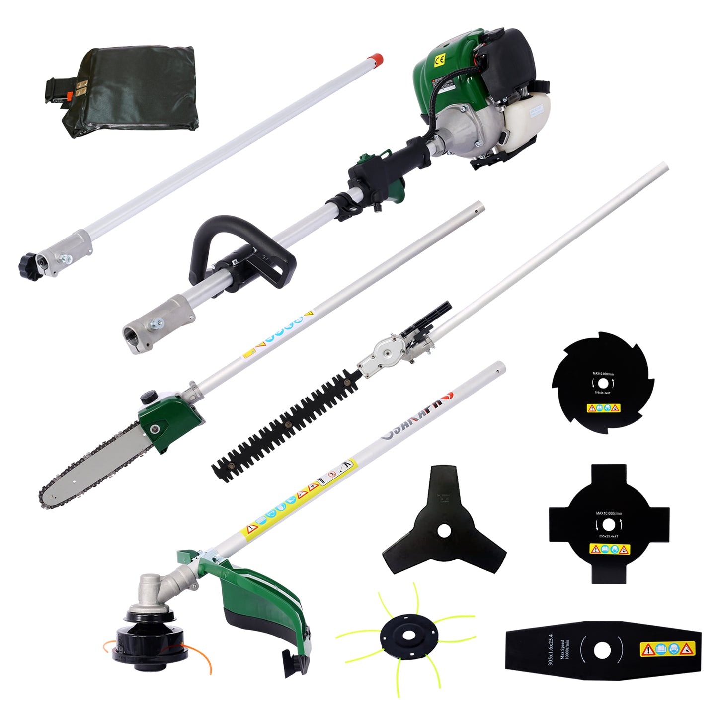9 in 1 Multi-Functional Trimming Tool, 38CC 4 stroke Garden Tool System with Gas Pole Saw, Hedge Trimmer, Grass Trimmer, and Brush Cutter EPA Compliant SolidRoot Buy Furniture USA