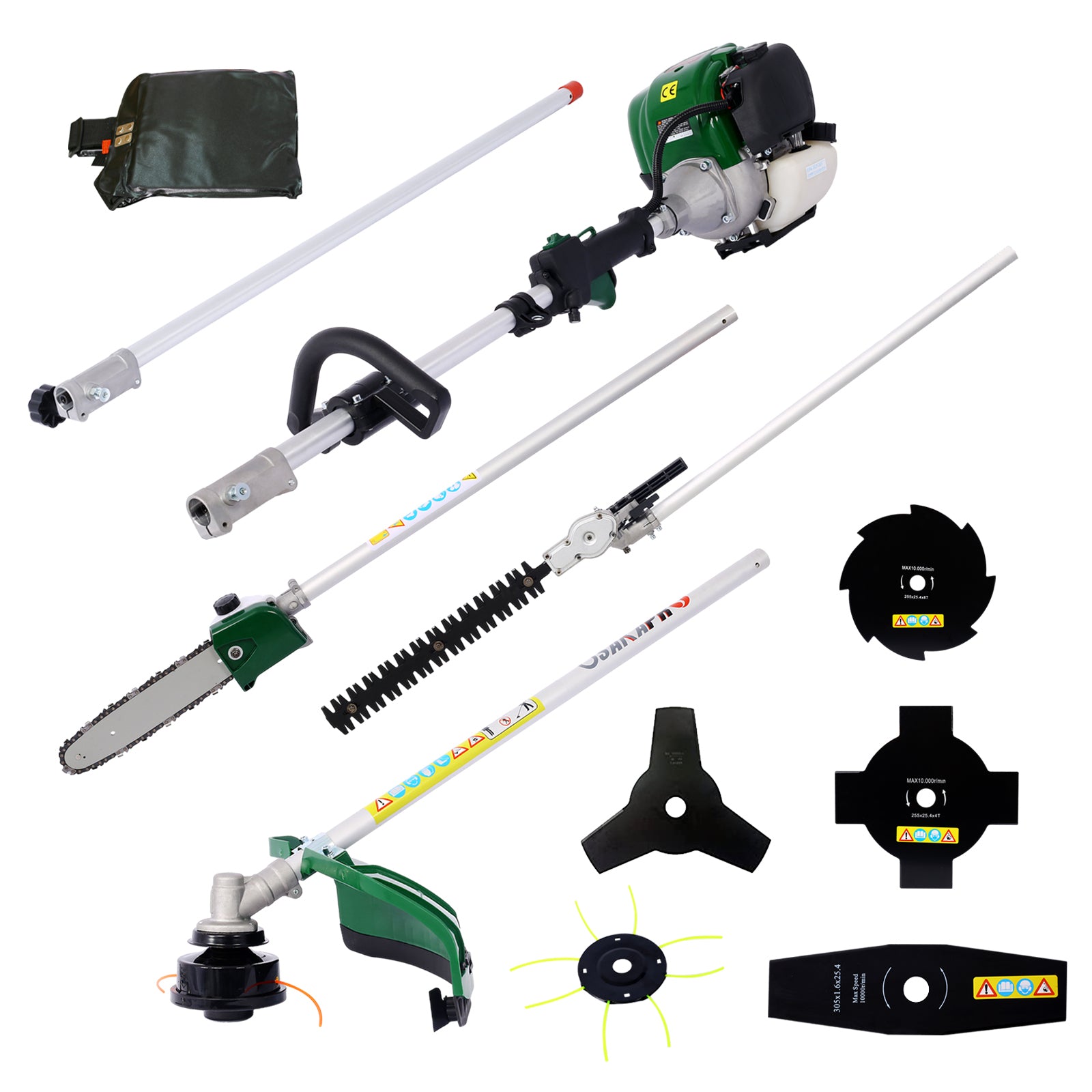9 in 1 Multi-Functional Trimming Tool, 38CC 4 stroke Garden Tool System with Gas Pole Saw, Hedge Trimmer, Grass Trimmer, and Brush Cutter EPA Compliant SolidRoot Buy Furniture USA