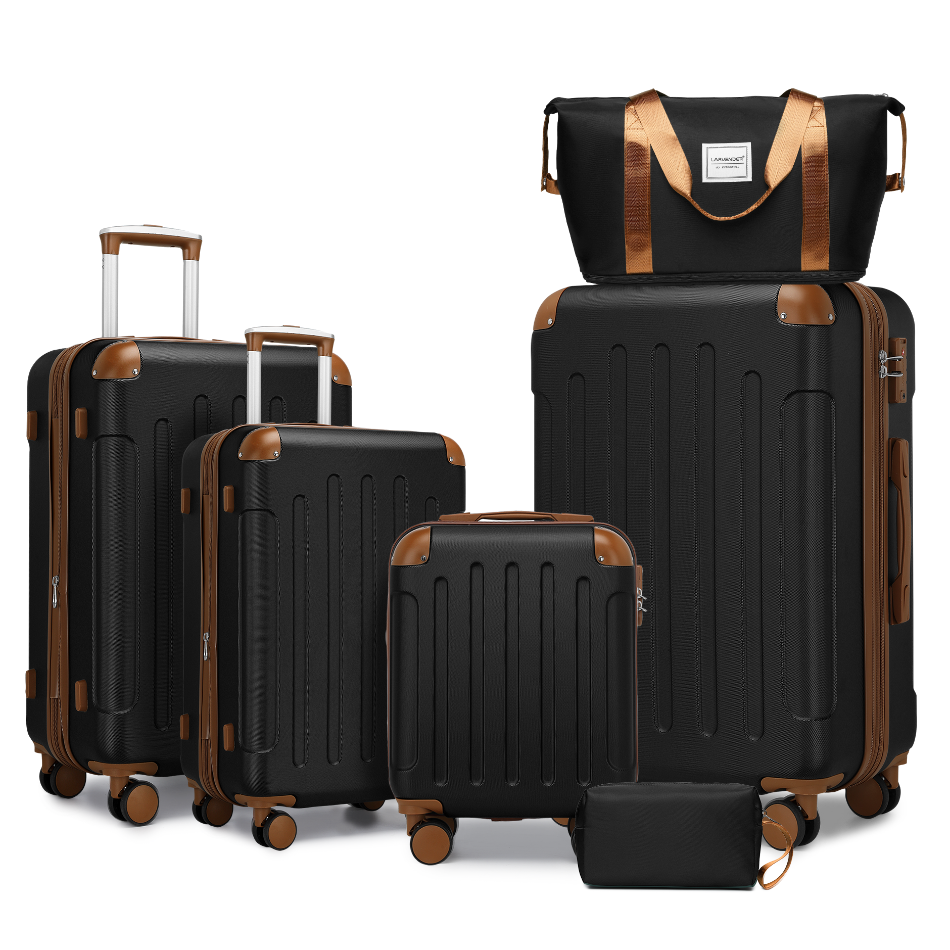 Luggage Sets 6 Piece with Duffel Bags, Hardside Expandable Suitcases with Spinner Wheels TSA Lock, Black SolidRoot Buy Furniture USA
