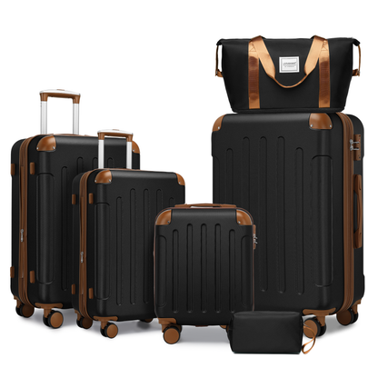 Luggage Sets 6 Piece with Duffel Bags, Hardside Expandable Suitcases with Spinner Wheels TSA Lock, Black SolidRoot Buy Furniture USA